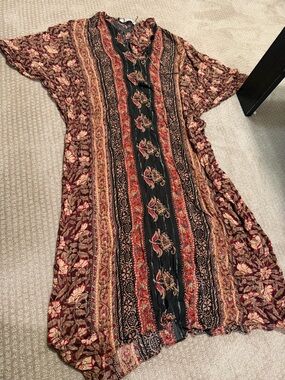 Zara Brown & Gold Floral Border Maxi Dress